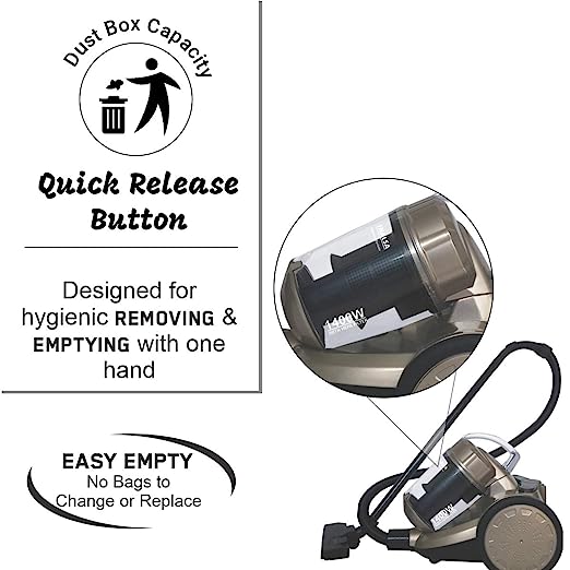 Inalsa Supremo Cyclonic 1400W Bagless Cylinder Vacuum Cleaner with Blower Function,Powerful Suction & High Energy Efficiency| 3L Dust Box Capacity| 2 Years Warranty, (Golden) Inalsa Supremo Cyclonic 1400W Bagless Cylinder Vacuum Cleaner with Blower Function,Powerful Suction & High Energy Efficiency| 3L Dust Box Capacity| 2 Years Warranty, (Golden)